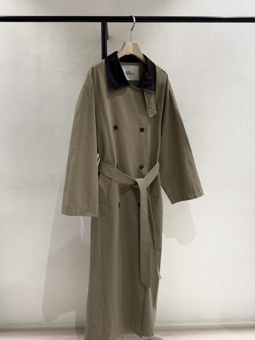 POSTMODERN東大門代購女裝新品推薦休閑真品長款風衣含腰帶POSTMODERN長款風衣圖色2