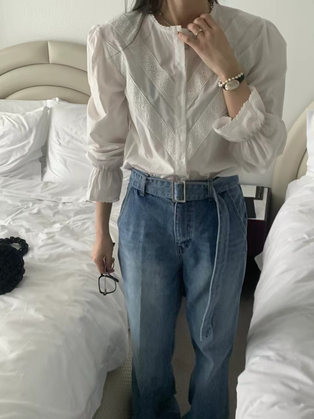 ONDA韓國直郵㊣女裝新品熱賣職業推薦人氣休閑襯衫蕾絲衫兔子ONDA襯衫/蕾絲衫