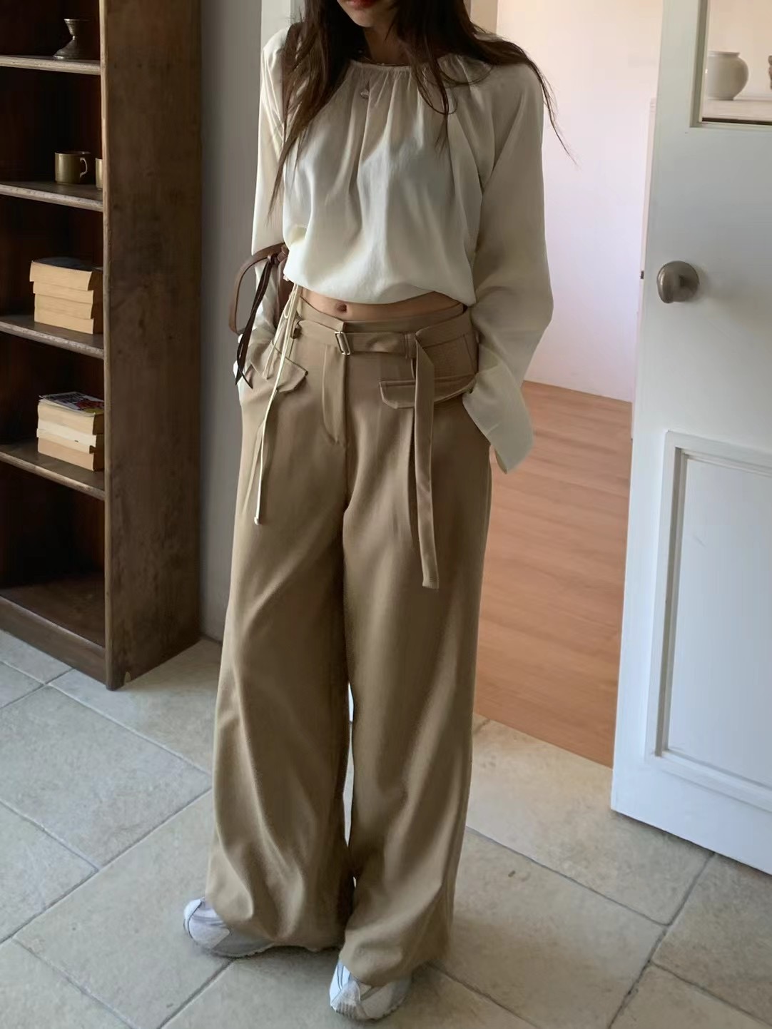 ONDA直郵韓國代購㊣女裝新品25春夏熱賣推薦人氣休閑褲含腰帶ONDA休閑褲圖色2左一色