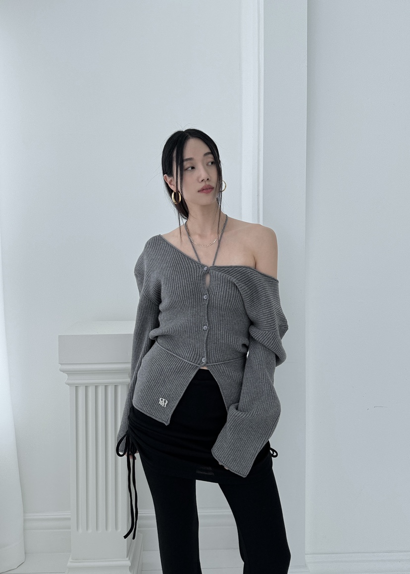 FOUNDATION韓國㊣直郵東大門代購女裝新品推薦針織衫兩面可穿含腰繩開襟衫FOUNDATION針織衫圖色4