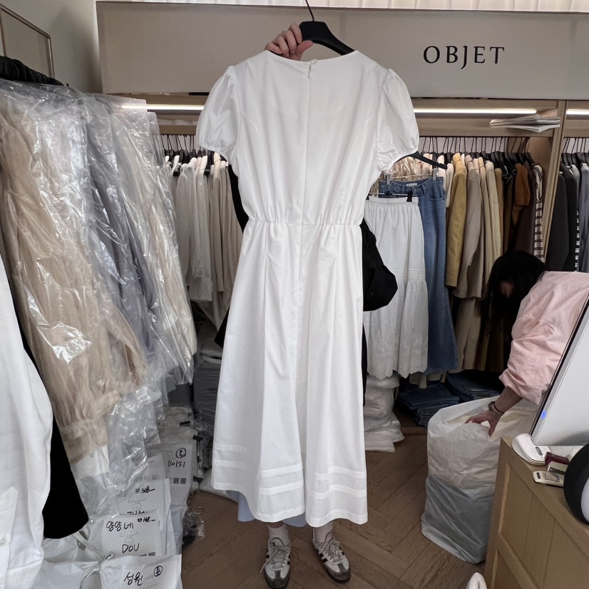 OBJET直郵韓國代購㊣女裝新款25春夏推薦人氣職業休閑連衣裙love us u/OBJET連衣裙