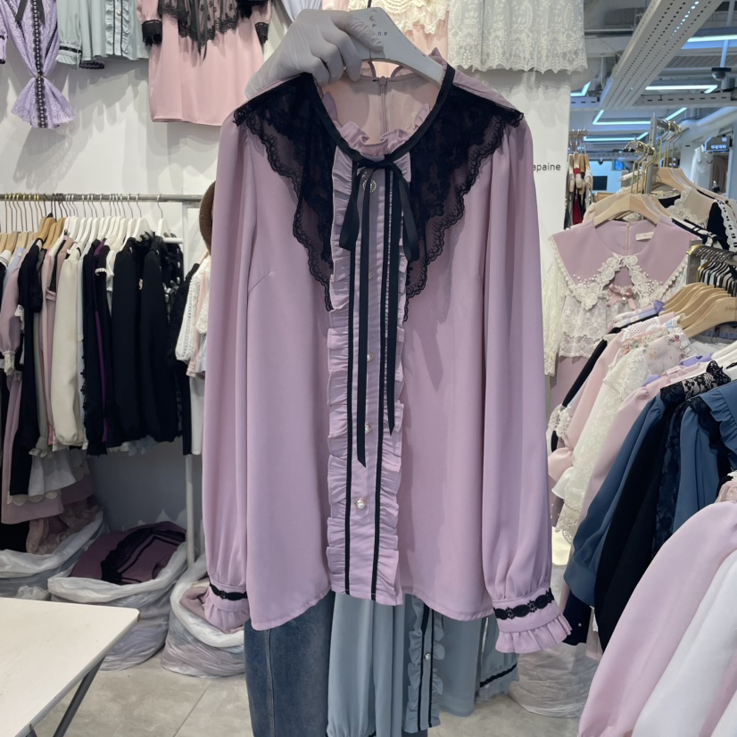 PAPA韓國直郵女裝新品推薦職業休閑熱賣25春夏時尚襯衫蕾絲衫PAPA襯衫/蕾絲衫圖色1