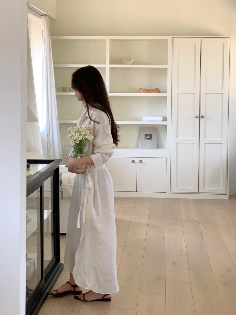 PLANTS ON GRAY韓國直郵女士新款時尚25春夏連衣裙含腰帶PLANTS ON GRAY連衣裙