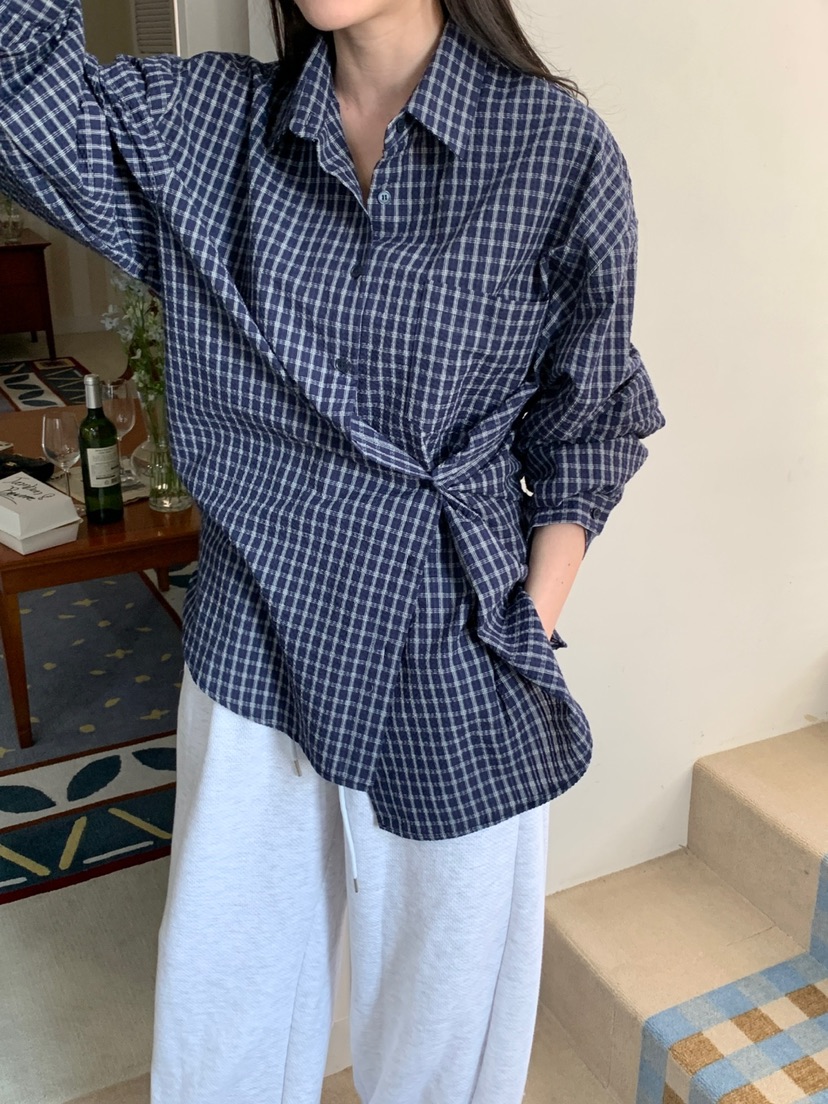 PLANTS ON GRAY東大門實拍女士新款時尚推薦襯衫蕾絲衫格紋PLANTS ON GRAY襯衫/蕾絲衫