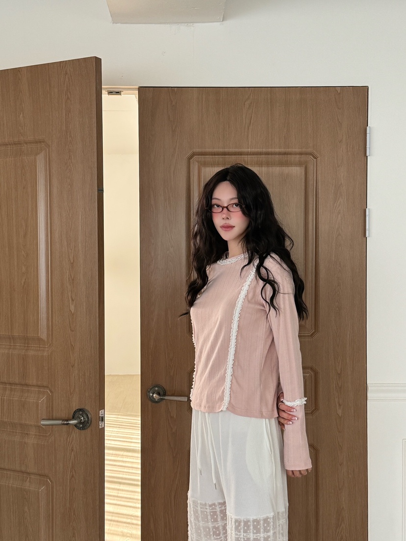 MAISONDEGLORY東大門直郵女裝新品推薦25春夏真品長袖T恤蕾絲MAISON DE GLORY長袖T恤