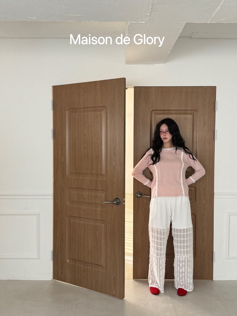 MAISONDEGLORY東大門直郵女裝新品推薦25春夏真品長袖T恤蕾絲MAISON DE GLORY長袖T恤