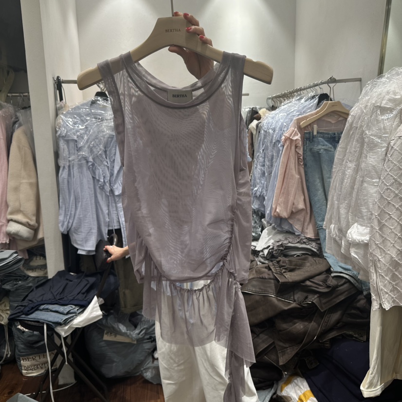 BERTHA東大門代購女裝新款職業25春夏休閑人氣吊帶背心荷葉邊BERTHA吊帶/背心