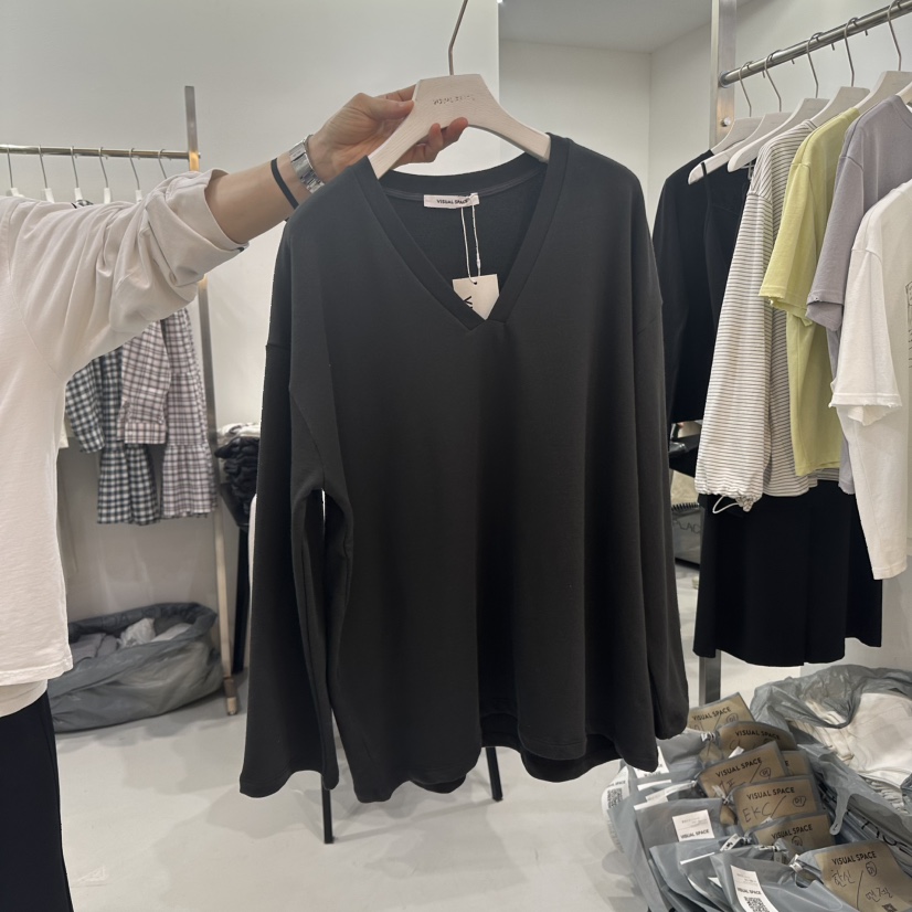 VISUAL SPACE韓國代購女士新品25春夏推薦職業長袖T恤套裝VISUAL SPACE長袖T恤圖色1