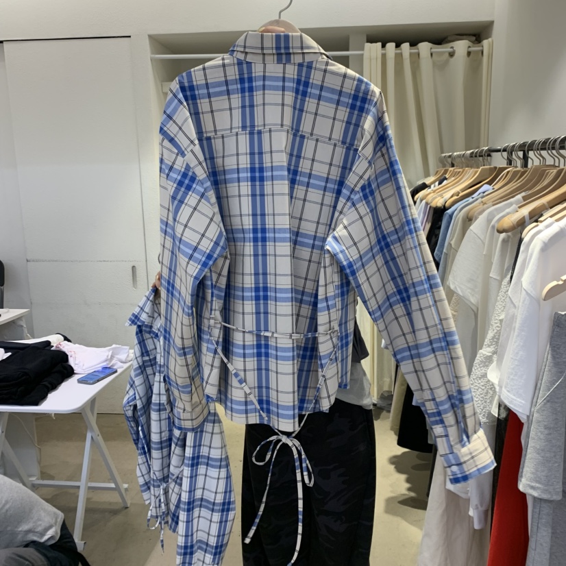 IR BIEN韓國直郵女裝新品休閑25春夏襯衫蕾絲衫含腰繩格紋ir bien-A襯衫/蕾絲衫