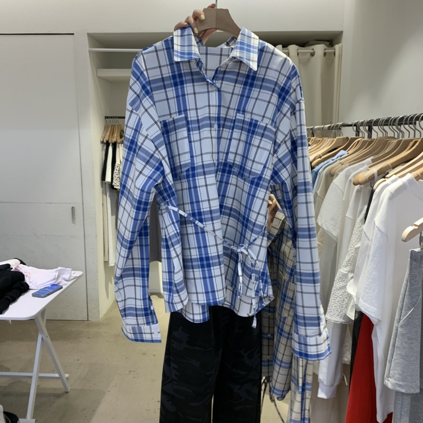 IR BIEN韓國直郵女裝新品休閑25春夏襯衫蕾絲衫含腰繩格紋ir bien-A襯衫/蕾絲衫圖色2