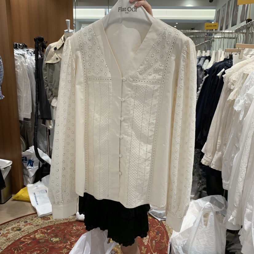 OGI韓國直郵女士新款職業推薦人氣休閑真品襯衫蕾絲衫手工刺繡FLat OGI襯衫/蕾絲衫