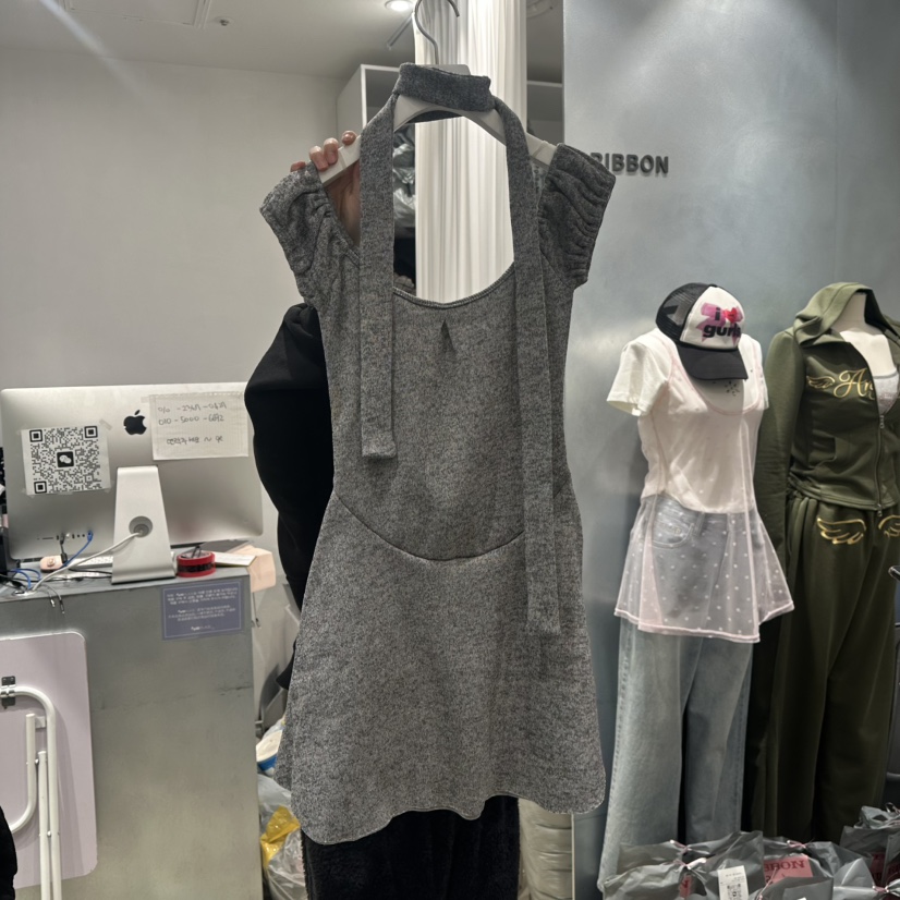 RIBBON直郵韓國代購㊣女裝新款休閑推薦25春夏連衣裙含脖帶RIBBON連衣裙圖色2