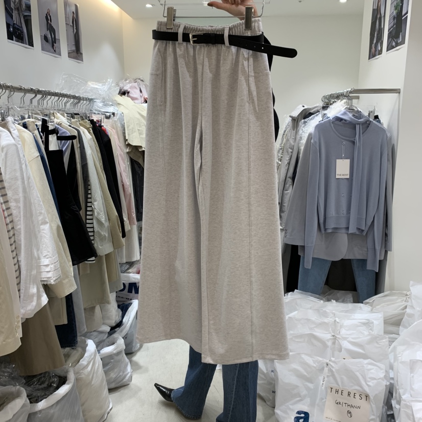 THE REST韓國直郵㊣東大門實拍女裝新款休閑休閑褲含腰帶斜紋布THE REST/UNNOEUD休閑褲圖色1