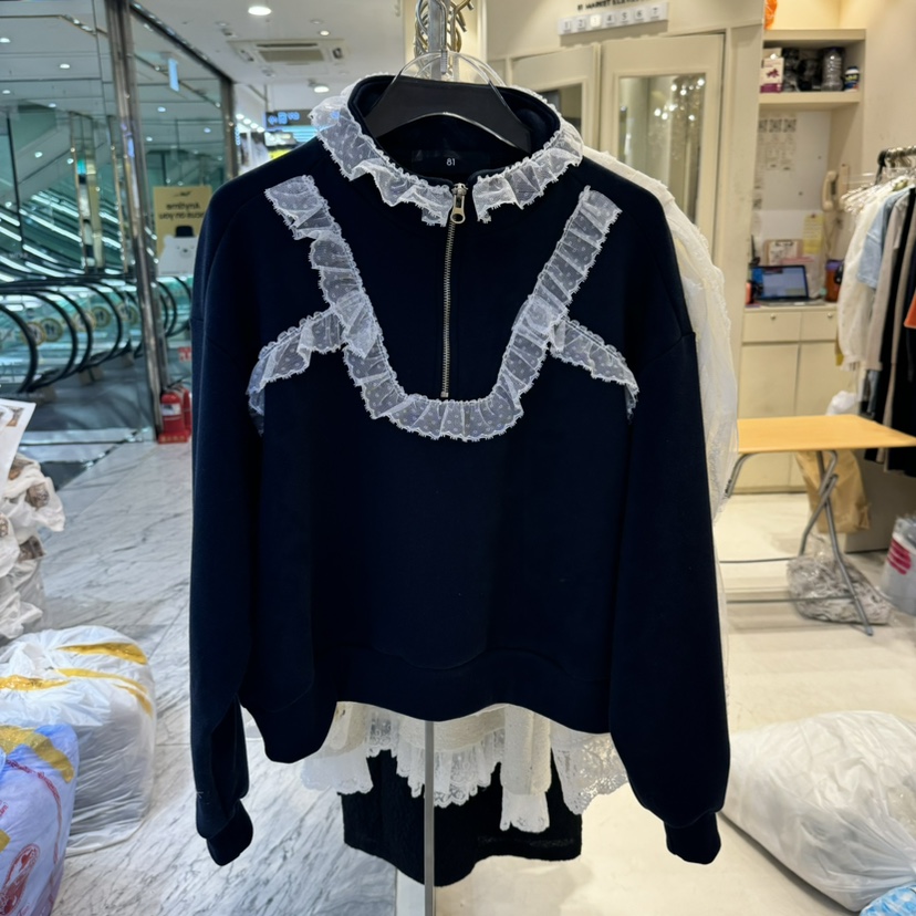 81 MARKET-L直郵韓國代購㊣女裝新款推薦人氣25春夏衛衣蕾絲81 MARKET-L衛衣圖色2