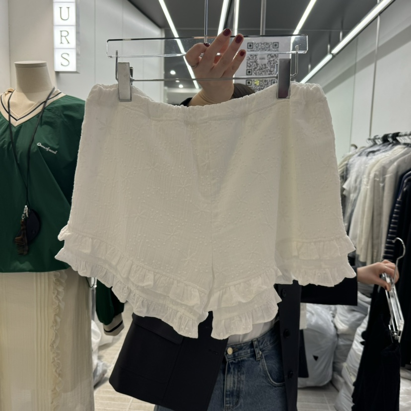 OURS韓國㊣直郵東大門代購女裝新款25春夏熱賣短褲荷葉邊蕾絲OURS短褲