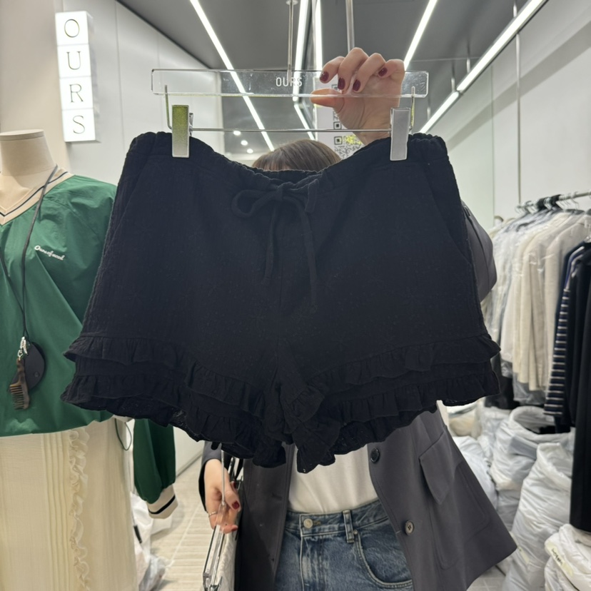 OURS韓國㊣直郵東大門代購女裝新款25春夏熱賣短褲荷葉邊蕾絲OURS短褲圖色2