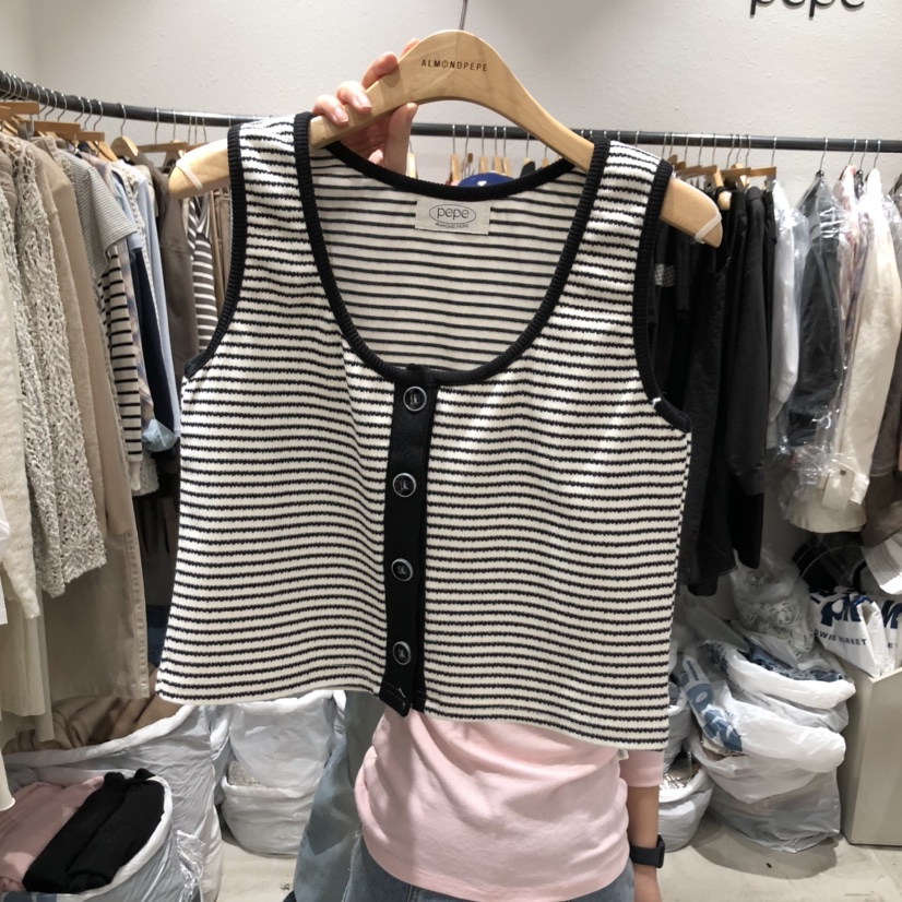 ALMOND PEPE韓國直郵㊣東大門實拍女裝新品時尚吊帶背心條紋ALMOND PEPE吊帶/背心