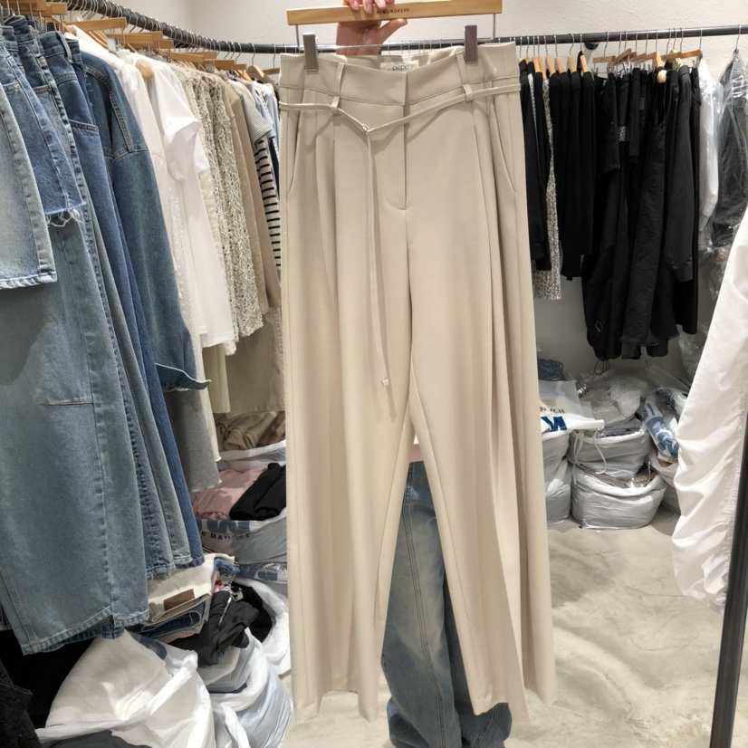 ALMOND PEPE韓國㊣直郵東大門代購女裝新品時尚休閑褲包含腰帶亞麻ALMOND PEPE休閑褲