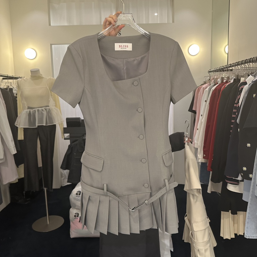 BLISS韓國㊣直郵東大門代購女裝新品25春夏熱賣連衣裙含腰帶BLISS連衣裙圖色2