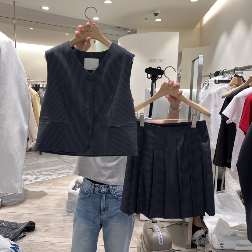 ADELINE韓國直郵㊣東大門實拍女裝新款休閑人氣職業短裙條紋ADELINE短裙