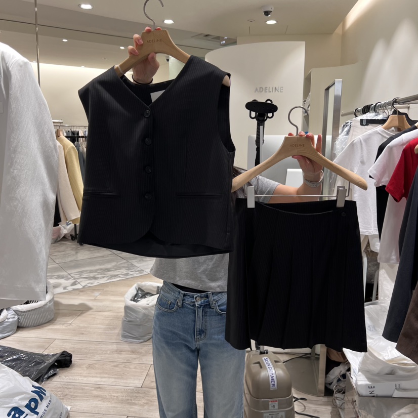 ADELINE韓國直郵㊣東大門實拍女裝新款休閑人氣職業短裙條紋ADELINE短裙