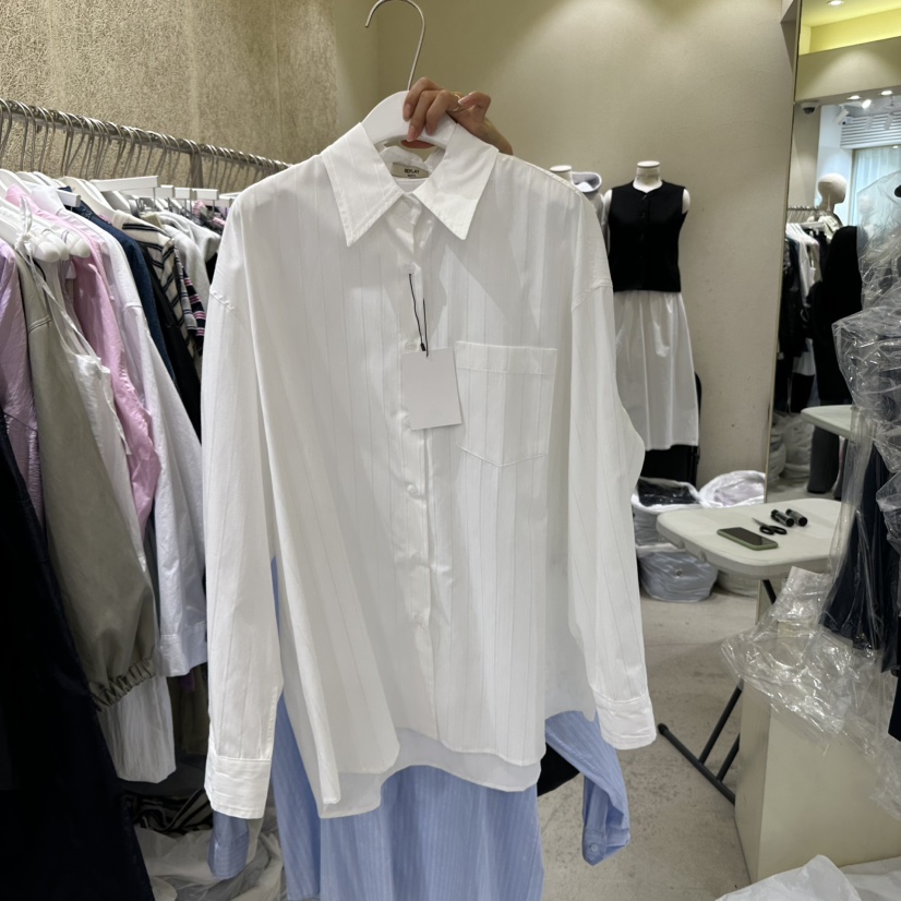 REFLAT韓國代購女士新款真品25春夏休閑職業襯衫蕾絲衫條紋REFLAT襯衫/蕾絲衫圖色1