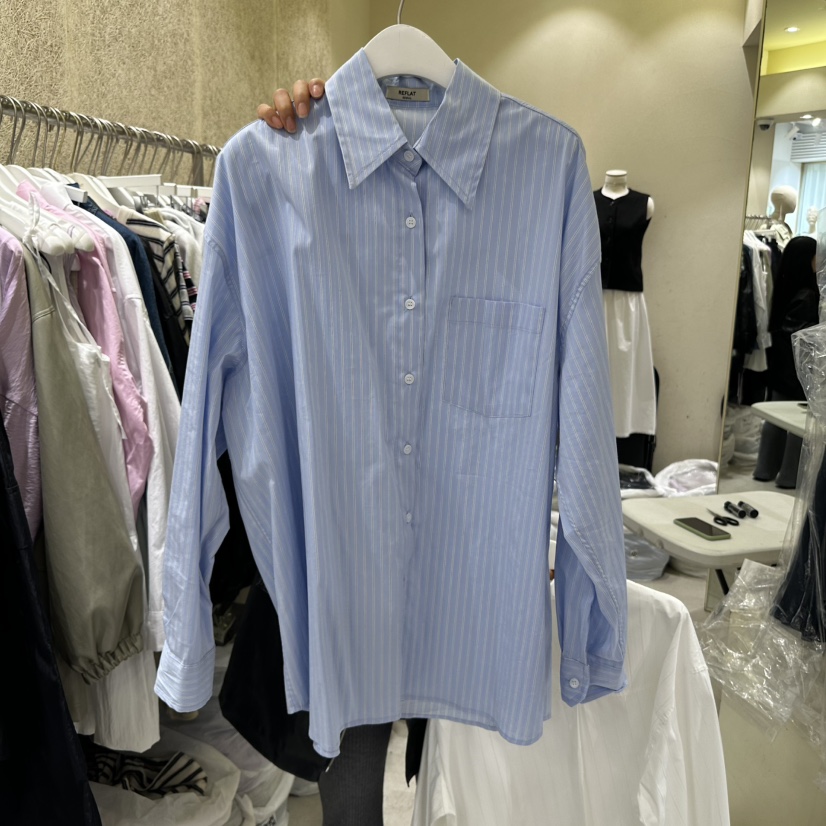 REFLAT韓國代購女士新款真品25春夏休閑職業襯衫蕾絲衫條紋REFLAT襯衫/蕾絲衫圖色2