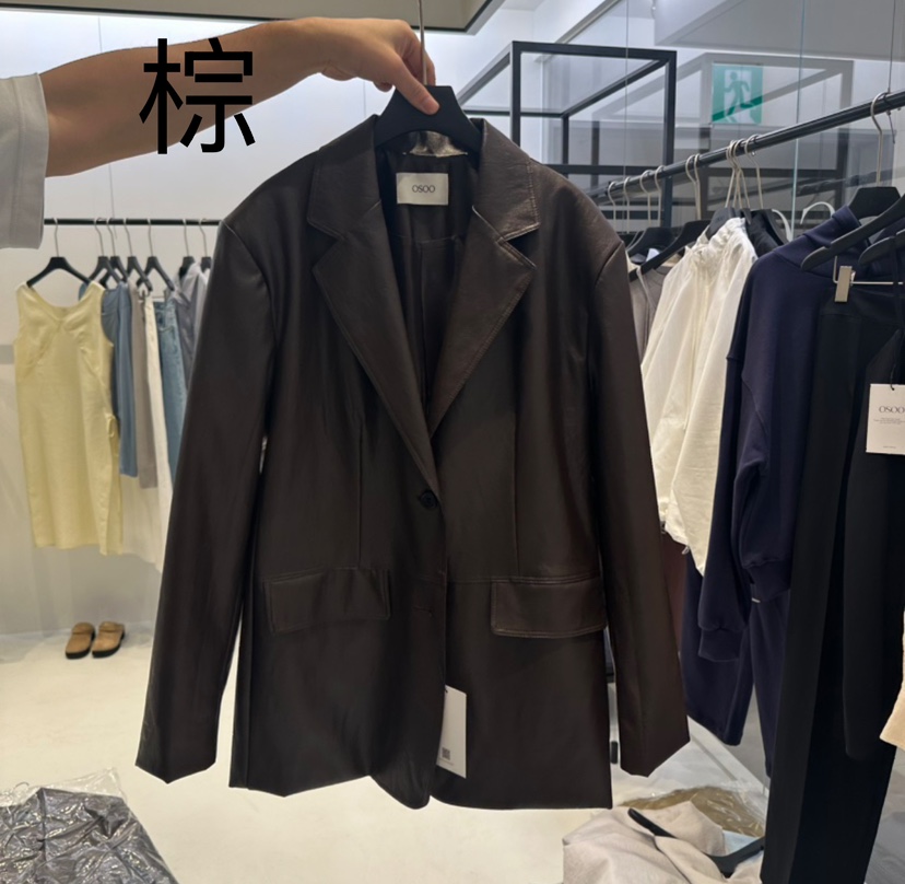 OSOO韓國代購女士新款人氣25春夏時尚休閑推薦真品職業皮衣OSOO皮衣圖色2