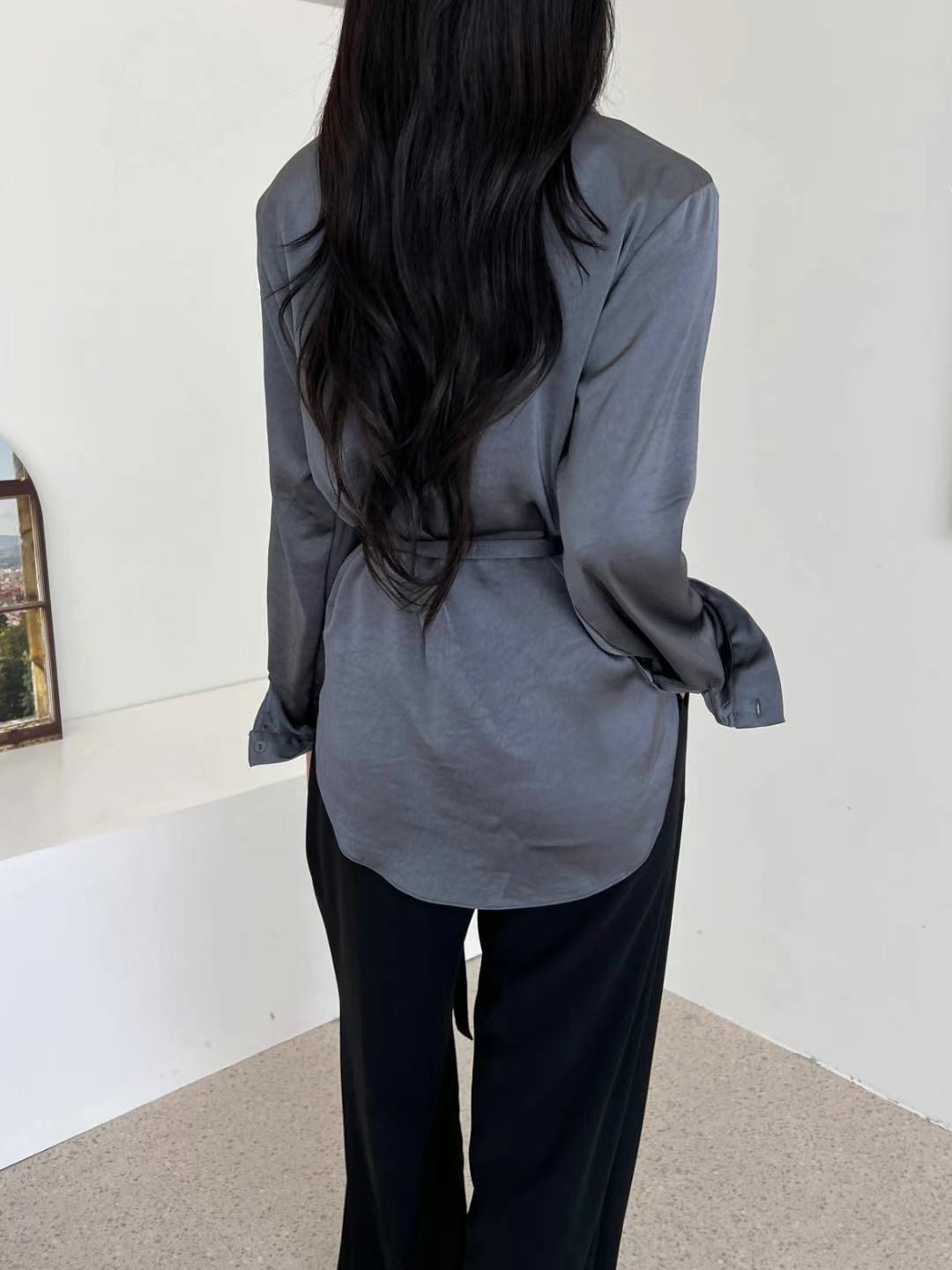 RUNWAY韓國直郵㊣東大門實拍女裝新品人氣襯衫蕾絲衫含腰帶RUNWAY-OT襯衫/蕾絲衫