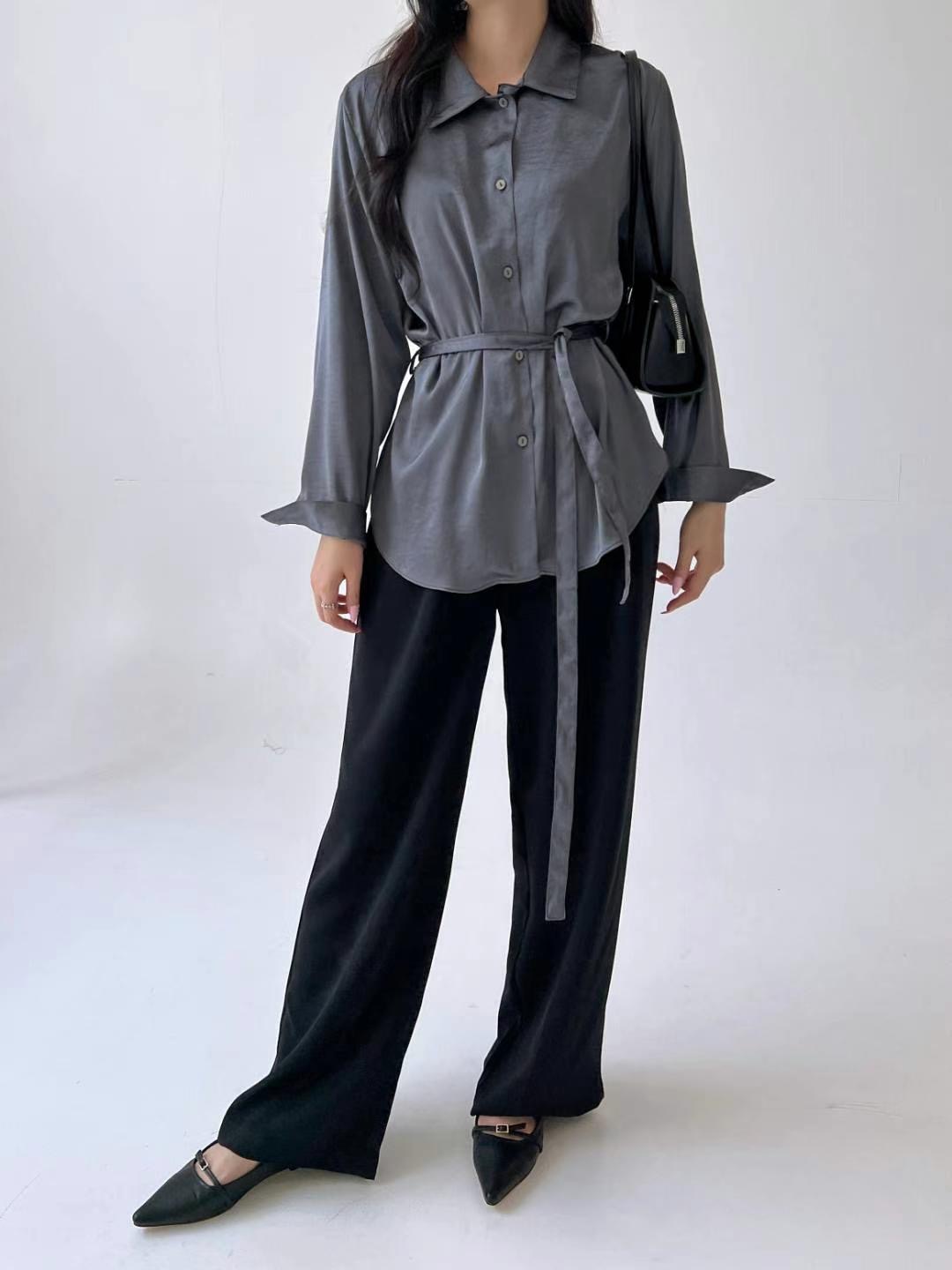 RUNWAY韓國直郵㊣東大門實拍女裝新品人氣襯衫蕾絲衫含腰帶RUNWAY-OT襯衫/蕾絲衫