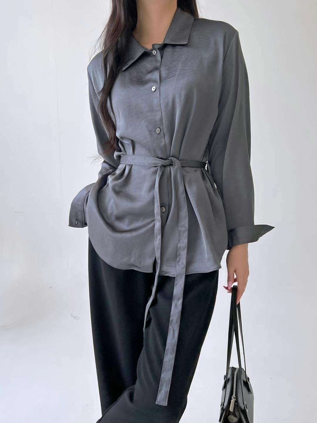 RUNWAY韓國直郵㊣東大門實拍女裝新品人氣襯衫蕾絲衫含腰帶RUNWAY-OT襯衫/蕾絲衫圖色3左四色