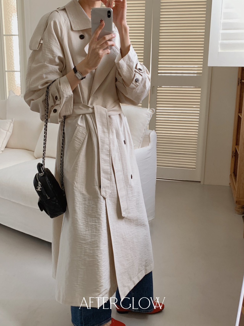 AFTERGLOW韓國直郵㊣女裝新款時尚推薦休閑職業長款風衣含腰帶AFTERGLOW長款風衣圖色2