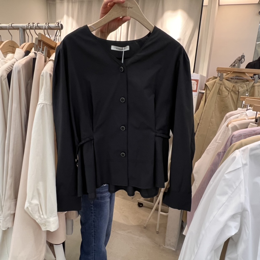 AFTERGLOW直郵韓國代購㊣女裝新品熱賣職業襯衫蕾絲衫含腰繩AFTERGLOW襯衫/蕾絲衫圖色2