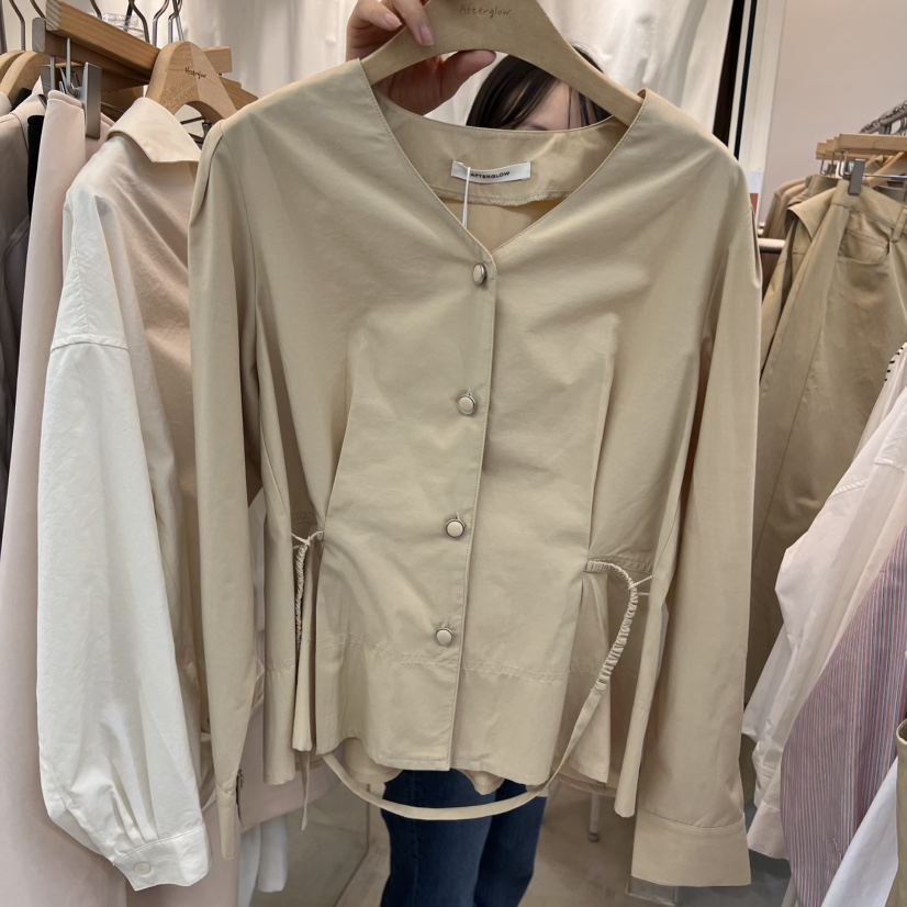 AFTERGLOW直郵韓國代購㊣女裝新品熱賣職業襯衫蕾絲衫含腰繩AFTERGLOW襯衫/蕾絲衫圖色3