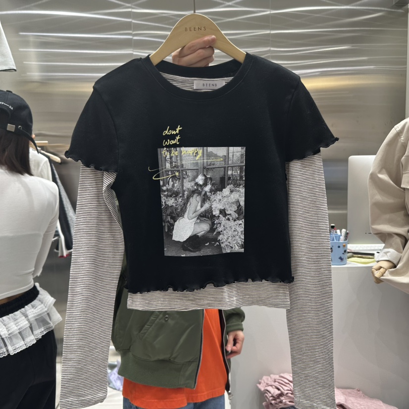BEENS韓國直郵㊣女裝新款職業休閑25春夏長袖T恤假兩件套裝BEENS長袖T恤圖色2