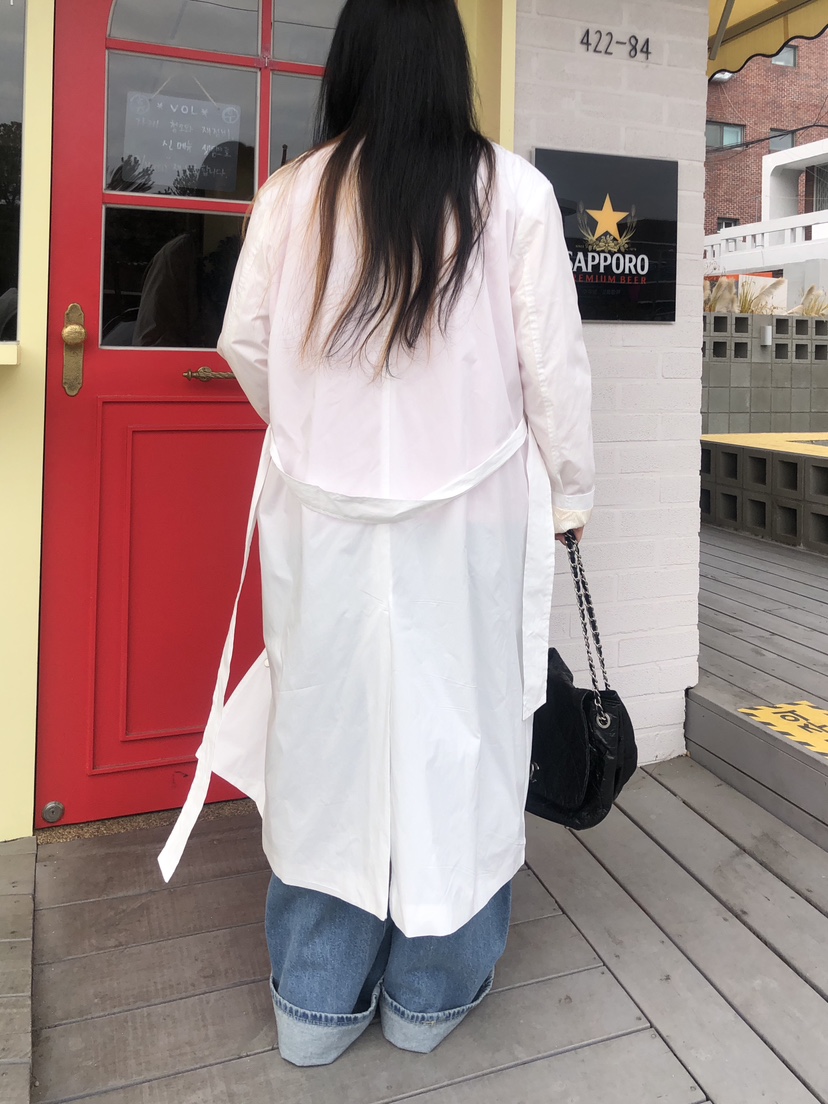 PAIRING韓國代購女士新款真品熱賣休閑時尚25春夏長款風衣含腰帶PAIRING長款風衣