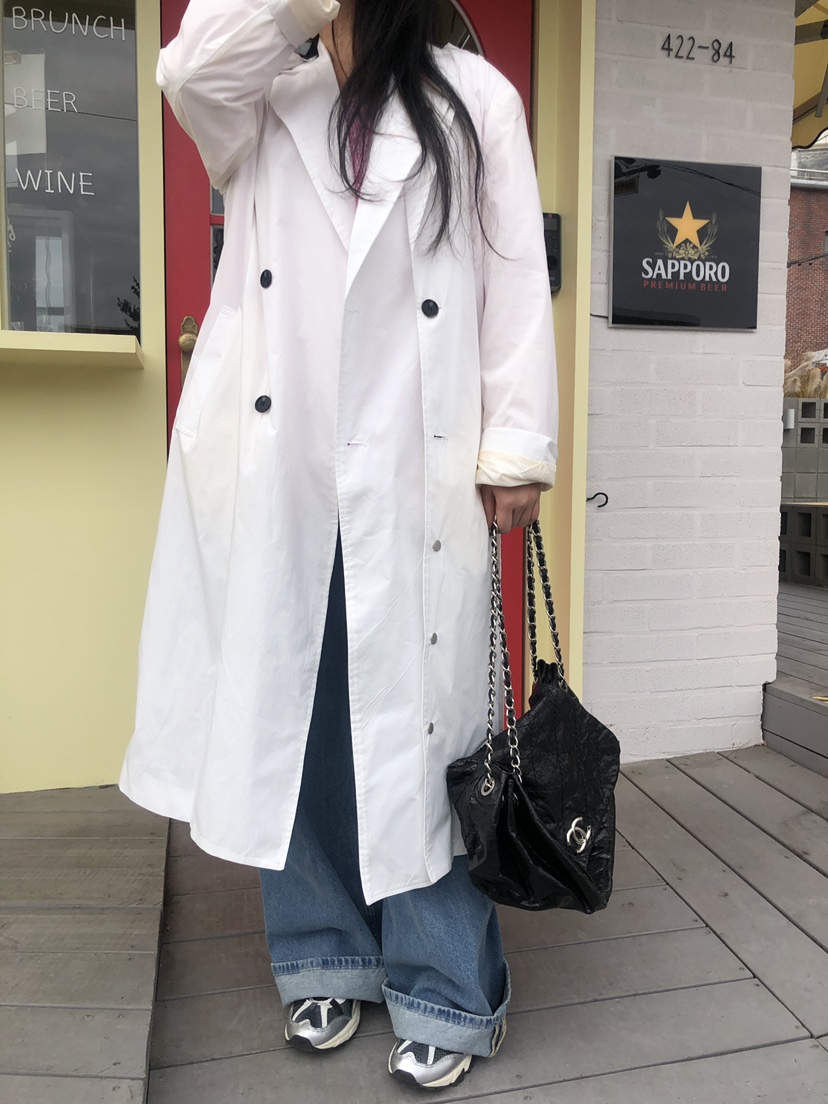 PAIRING韓國代購女士新款真品熱賣休閑時尚25春夏長款風衣含腰帶PAIRING長款風衣