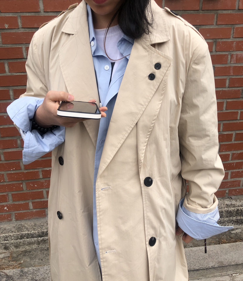 PAIRING韓國代購女士新款真品熱賣休閑時尚25春夏長款風衣含腰帶PAIRING長款風衣