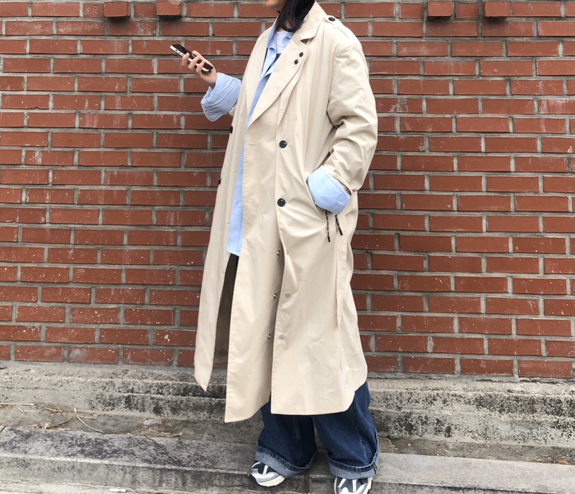PAIRING韓國代購女士新款真品熱賣休閑時尚25春夏長款風衣含腰帶PAIRING長款風衣
