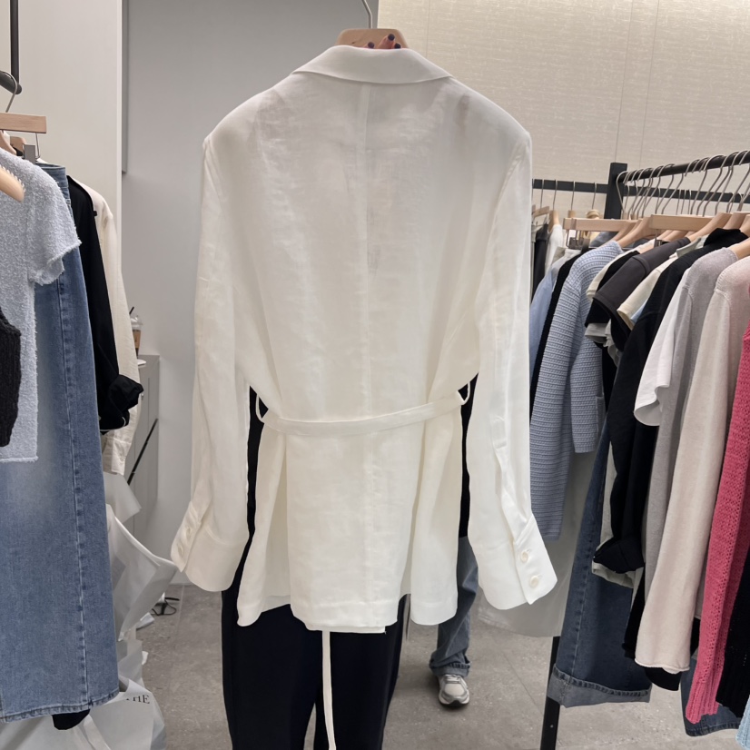 AND THE直郵韓國代購㊣女裝新品人氣推薦熱賣夾克含腰帶亞麻AND THE夾克