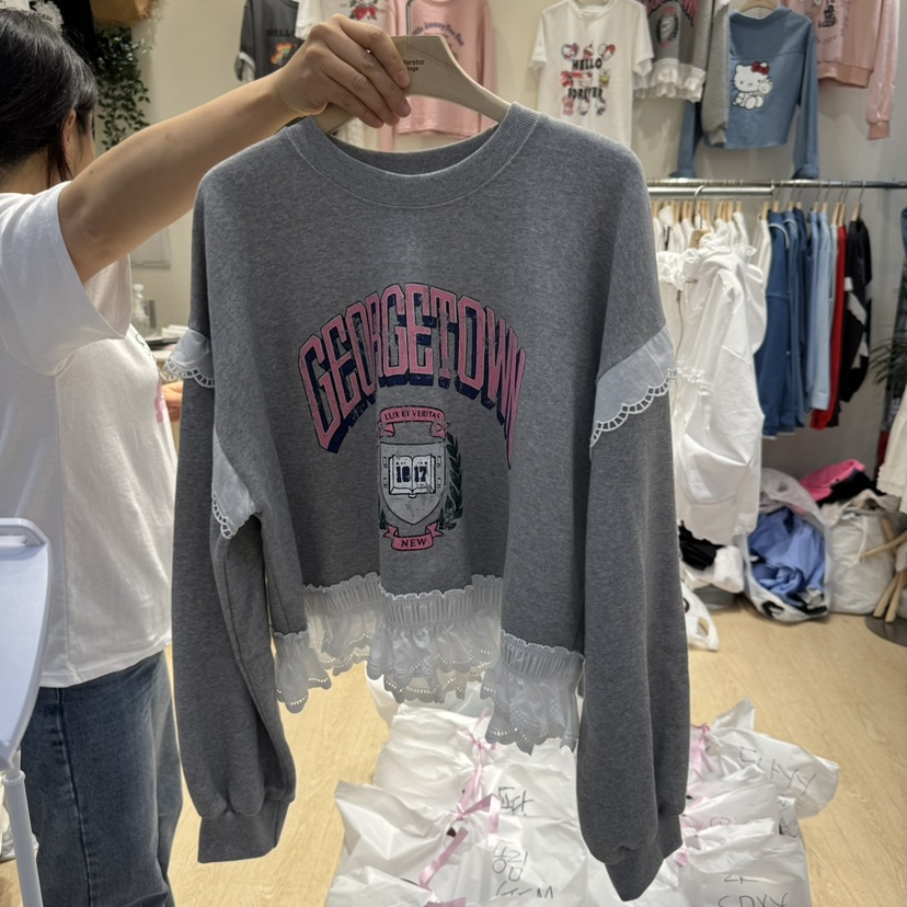 UNDERSTAR_VINTAGE韓國直郵㊣東大門實拍女裝新品人氣衛衣蕾絲UNDERSTAR_VINTAGE衛衣