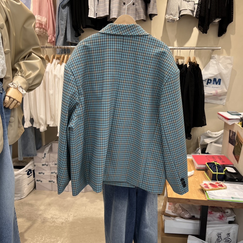 J PEAK/BY FLOW直郵韓國代購㊣女裝新品人氣夾克復古格紋J PEAK夾克