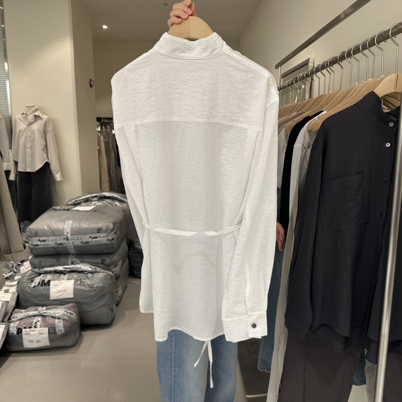 PLAMM韓國㊣直郵東大門代購女裝新品推薦時尚襯衫蕾絲衫含腰繩PLAMM襯衫/蕾絲衫
