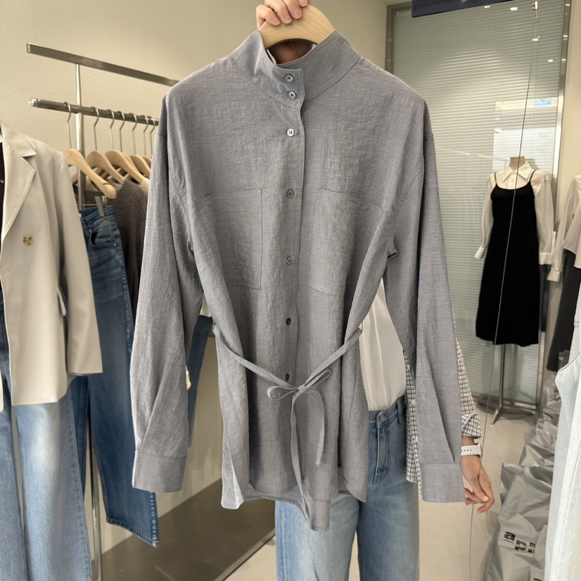 PLAMM韓國㊣直郵東大門代購女裝新品推薦時尚襯衫蕾絲衫含腰繩PLAMM襯衫/蕾絲衫圖色3