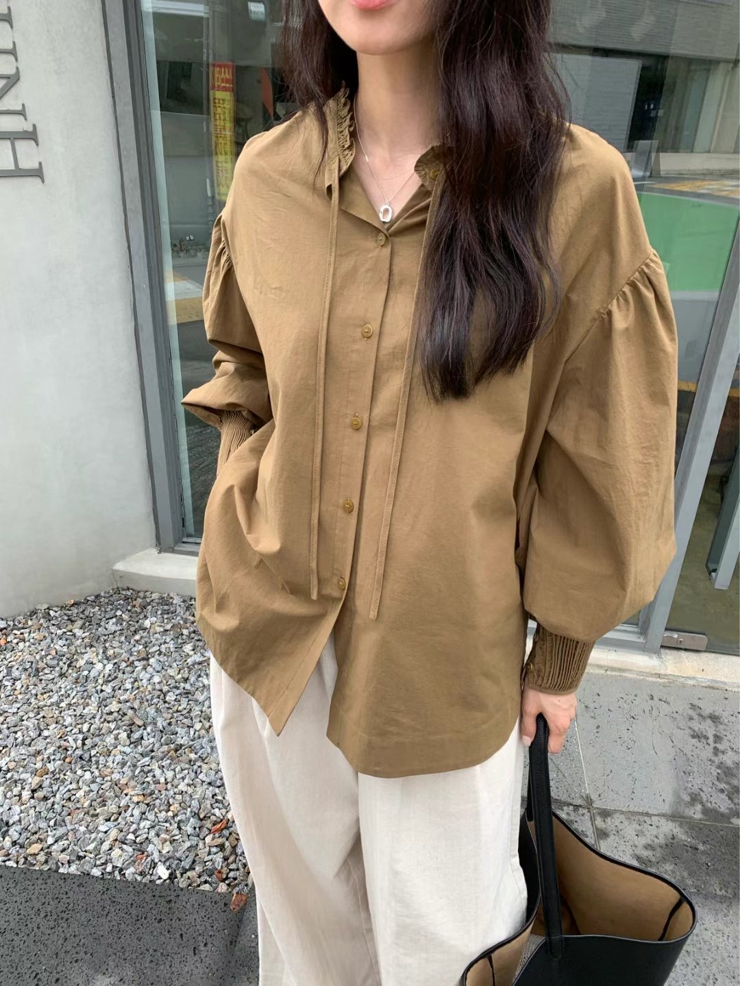BROTE韓國㊣直郵東大門代購女裝新款人氣襯衫蕾絲衫蝴蝶結寬松BROTE襯衫/蕾絲衫圖色2