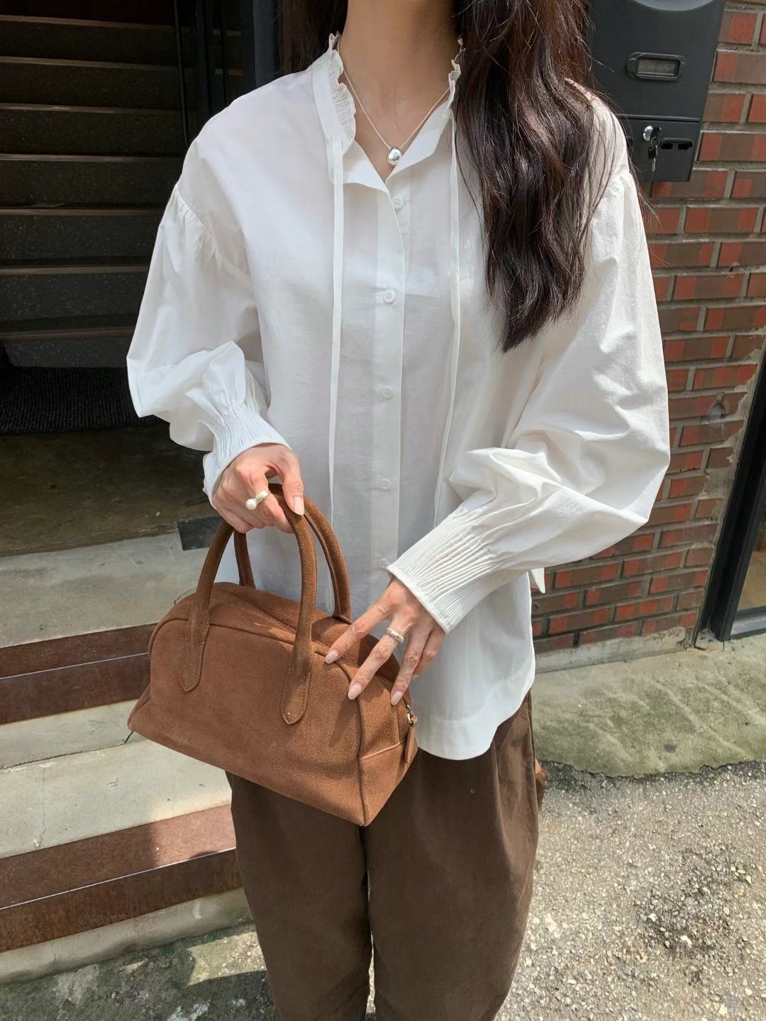 BROTE韓國㊣直郵東大門代購女裝新款人氣襯衫蕾絲衫蝴蝶結寬松BROTE襯衫/蕾絲衫圖色3