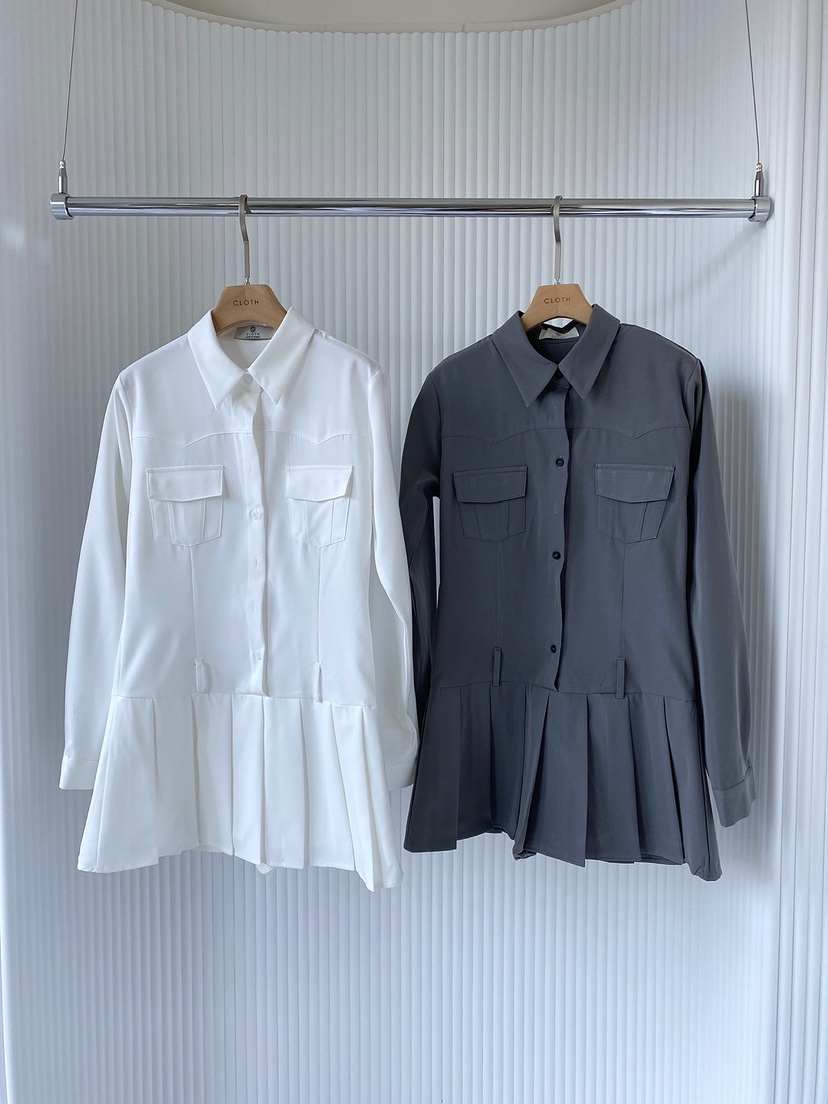 CLOTH直郵韓國代購㊣女裝新品推薦人氣職業連衣裙不含腰帶褶皺CLOTH連衣裙