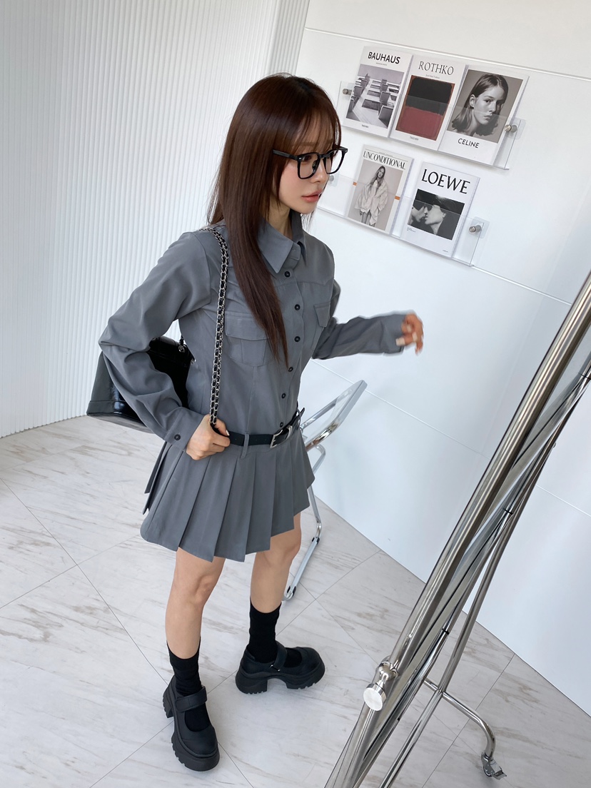 CLOTH直郵韓國代購㊣女裝新品推薦人氣職業連衣裙不含腰帶褶皺CLOTH連衣裙