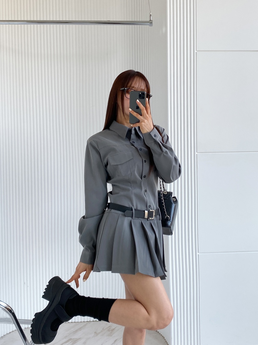 CLOTH直郵韓國代購㊣女裝新品推薦人氣職業連衣裙不含腰帶褶皺CLOTH連衣裙