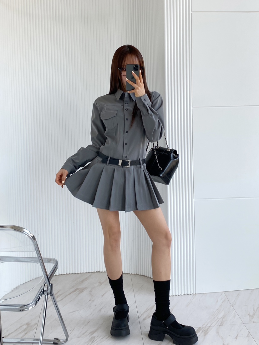 CLOTH直郵韓國代購㊣女裝新品推薦人氣職業連衣裙不含腰帶褶皺CLOTH連衣裙